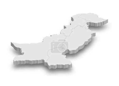 3d Pakistan weiße Landkarte mit isolierten Regionen auf weißem Hintergrund