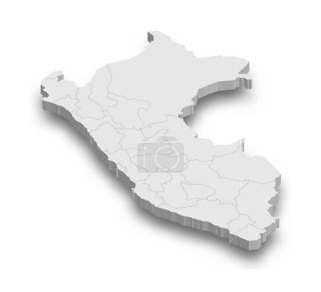 3d Peru weiße Landkarte mit isolierten Regionen auf weißem Hintergrund