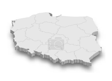 3d Polen weiße Landkarte mit isolierten Regionen auf weißem Hintergrund