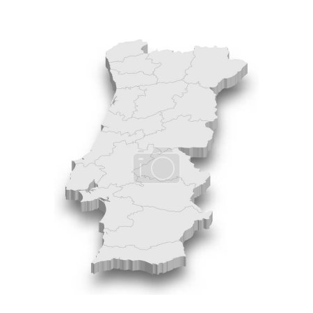 3d Portugal weiße Landkarte mit isolierten Regionen auf weißem Hintergrund