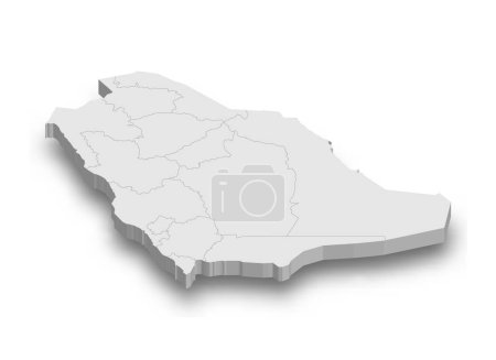 3d Arabia Saudita mapa blanco con regiones aisladas sobre fondo blanco