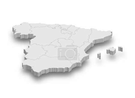 3d Spanien weiße Landkarte mit isolierten Regionen auf weißem Hintergrund