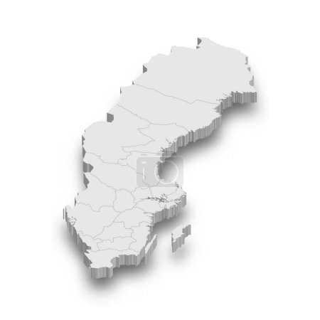 3d Schweden weiße Landkarte mit isolierten Regionen auf weißem Hintergrund