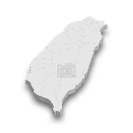 3d Taiwan weiße Landkarte mit isolierten Regionen auf weißem Hintergrund