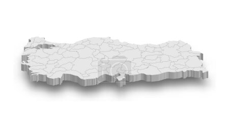 3d weiße Landkarte der Türkei mit isolierten Regionen auf weißem Hintergrund
