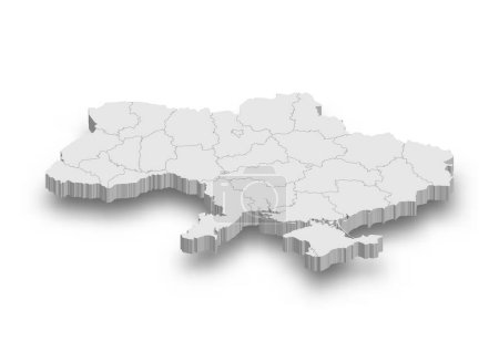 3d Ukraine weiße Landkarte mit isolierten Regionen auf weißem Hintergrund