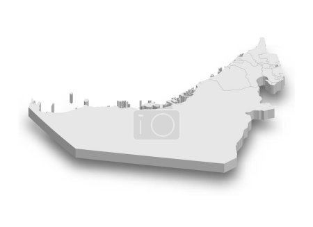3d Weiße Landkarte der Vereinigten Arabischen Emirate mit isolierten Regionen auf weißem Hintergrund