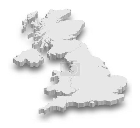 3d Vereinigtes Königreich weiße Karte mit isolierten Regionen auf weißem Hintergrund