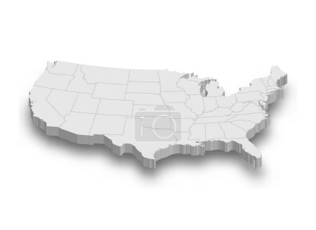 3d Weiße Landkarte der Vereinigten Staaten mit isolierten Regionen auf weißem Hintergrund