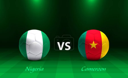 Ilustración de Nigeria vs Camerún marcador de fútbol plantilla de difusión para el torneo de fútbol de África 2023 - Imagen libre de derechos