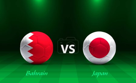 Ilustración de Bahréin vs Japón marcador de fútbol plantilla de difusión para el torneo de fútbol asia 2023 - Imagen libre de derechos