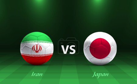 Ilustración de Irán vs Japón marcador de fútbol plantilla de difusión para el torneo de fútbol asia 2023 - Imagen libre de derechos