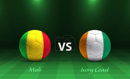 Ilustración de Malí vs Costa de Marfil marcador de fútbol plantilla de difusión para el torneo de fútbol de África 2023 - Imagen libre de derechos