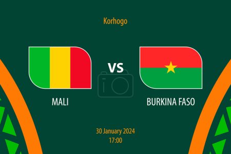 Ilustración de Malí vs Burkina Faso marcador de fútbol plantilla de difusión para el torneo de fútbol de África 2023 - Imagen libre de derechos