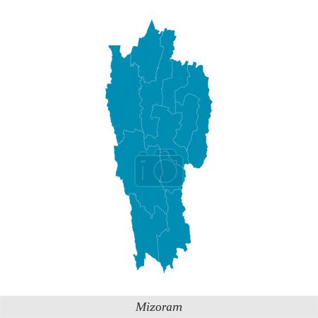 mapa de Mizoram es un estado de la India con distritos fronterizos