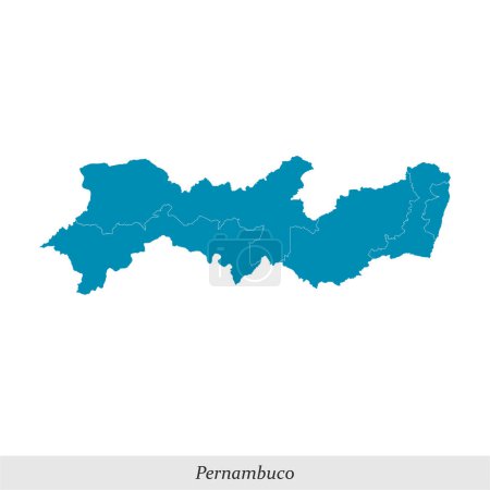 Illustration for Map of Pernambuco is a state of Brazil with borders mesoregions - Royalty Free Image