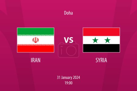 Ilustración de Irán vs Siria marcador de fútbol plantilla de difusión para el torneo de fútbol asia 2023 - Imagen libre de derechos