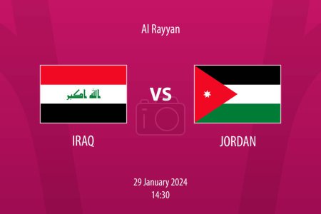 Ilustración de Irak vs Jordania marcador de fútbol plantilla de difusión para el torneo de fútbol asia 2023 - Imagen libre de derechos