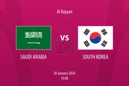 Ilustración de Arabia Saudita vs Corea del Sur marcador de fútbol plantilla de difusión para el torneo de fútbol asia 2023 - Imagen libre de derechos