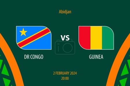 Ilustración de DR Congo vs Guinea marcador de fútbol plantilla de difusión para el torneo de fútbol de África 2023 - Imagen libre de derechos