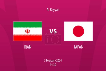 Ilustración de Irán vs Japón marcador de fútbol plantilla de difusión para el torneo de fútbol asia 2023 - Imagen libre de derechos