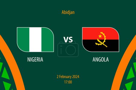 Ilustración de Nigeria vs Angola marcador de fútbol plantilla de difusión para el torneo de fútbol de África 2023 - Imagen libre de derechos
