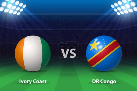 Elfenbeinküste gegen DR Kongo. KO-Phase Afrika 2023, Fußball-Anzeigetafel überträgt grafische Vorlage