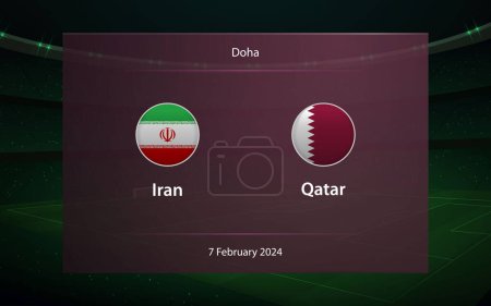 Iran vs Qatar. knockout Semi-final stage Asia 2023, Soccer scoreboard broadcast graphic template