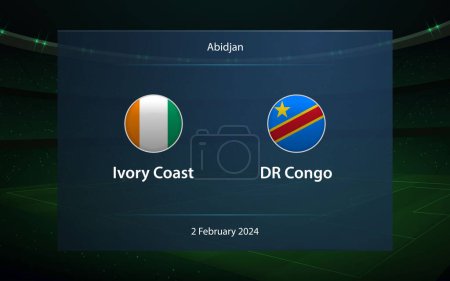 Côte d'Ivoire vs RD Congo. knockout Demi-finale Africa 2023, Modèle graphique de diffusion de tableau de bord de football