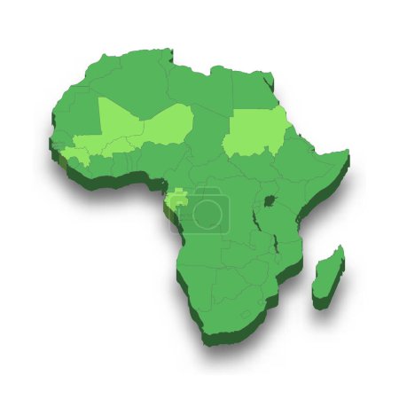 Unión Africana ubicación dentro de África mapa isométrico 3d