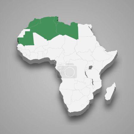Lage der Arabischen Maghreb-Union innerhalb Afrikas 3d isometrische Karte