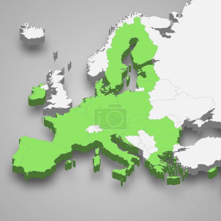 Lage der Europäischen Union innerhalb Europas 3d isometrische Karte