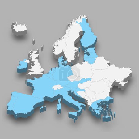 Eurozone location within Europe 3d isometric map
