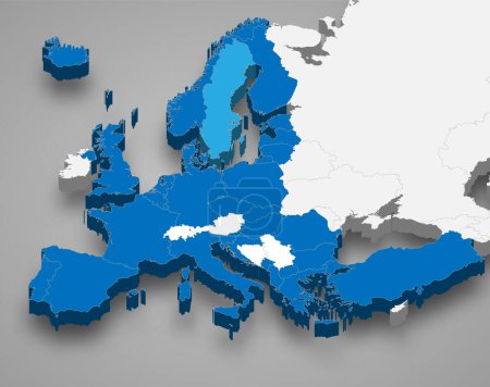 Lage der Organisation des Nordatlantikvertrags innerhalb Europas 3d isometrische Karte