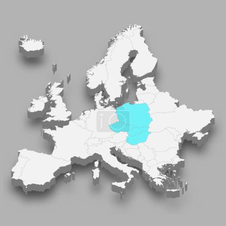 Visegrad-Gruppe Standort innerhalb Europas 3d isometrische Karte