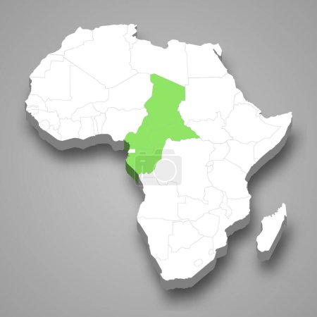 Ilustración de África Ecuatorial Francesa ubicación dentro de África mapa isométrico 3d - Imagen libre de derechos