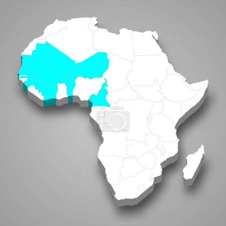 Ilustración de África Occidental francés ubicación dentro de África mapa isométrico 3d - Imagen libre de derechos