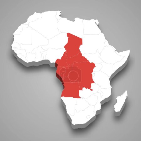 Situation de l'Afrique centrale en Afrique Carte isométrique 3d