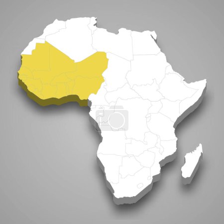 Illustration for Western Africa location within Africa 3d isometric map - Royalty Free Image