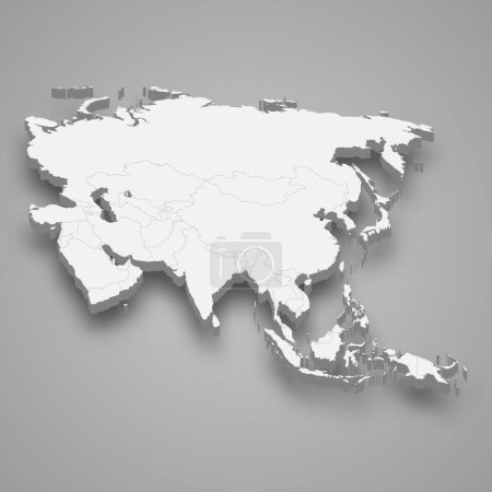 Asien 3D isometrische Karte. Vektorillustration