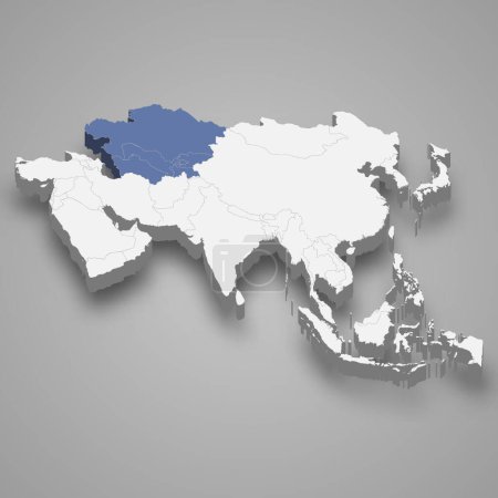 Central Asia location within Asia 3d isometric map