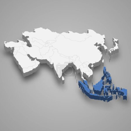 Maritime Südostasien Lage innerhalb Asiens 3d isometrische Karte
