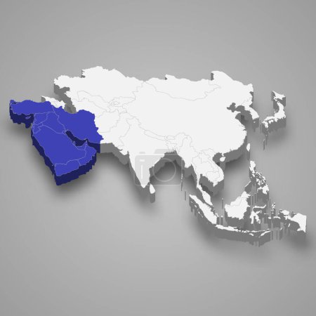 Illustration for Middle East location within Asia 3d isometric map - Royalty Free Image