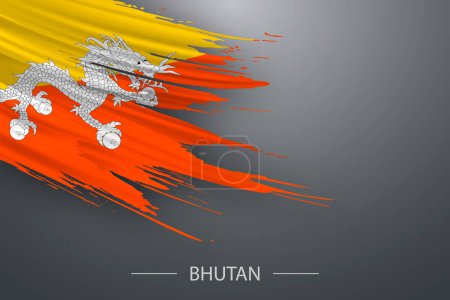 Illustration for 3d grunge brush stroke flag of Bhutan, Template poster design - Royalty Free Image