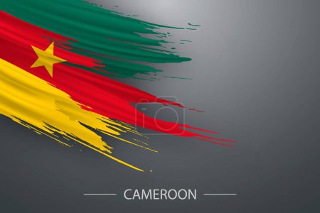 Ilustración de 3d grunge brush stroke flag de Camerún, Plantilla diseño de póster - Imagen libre de derechos