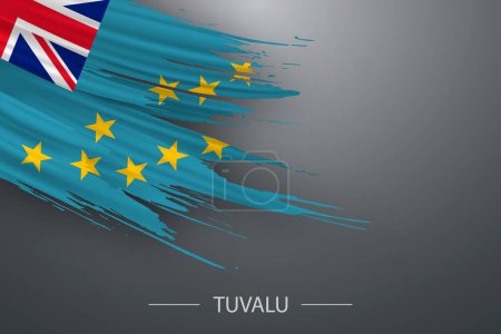 Illustration for 3d grunge brush stroke flag of Tuvalu, Template poster design - Royalty Free Image