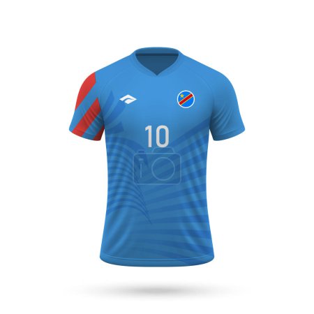Téléchargez les illustrations : 3d maillot de football réaliste équipe nationale de RD Congo, modèle de chemise pour kit de football 2024 - en licence libre de droit