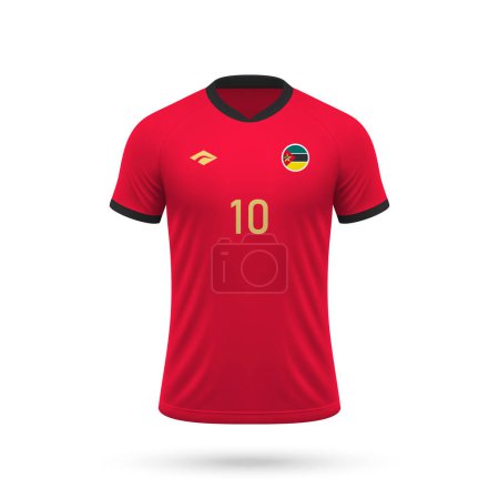 3d realista camiseta de fútbol equipo nacional de Mozambique, plantilla de camisa para el kit de fútbol 2024