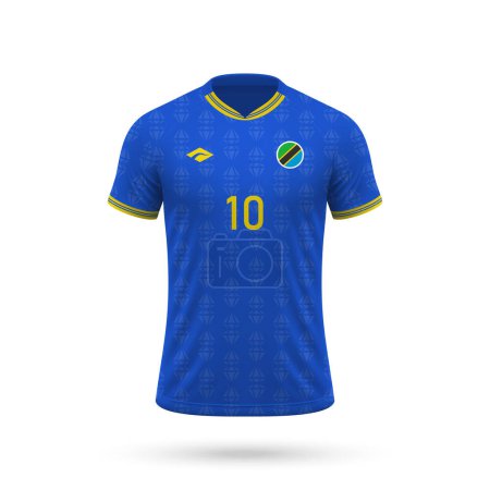 3D realistisches Fußballtrikot Tansania Nationalmannschaft, Hemdvorlage für Fußballtrikot 2024