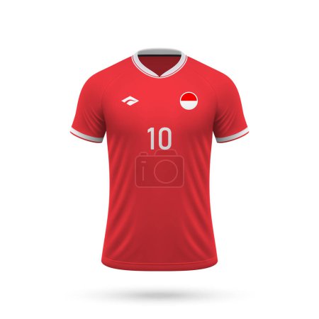 3D realistisches Fußballtrikot Indonesiens Nationalmannschaft, Hemdvorlage für Fußballtrikot 2024
